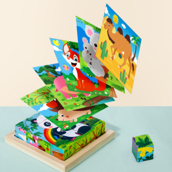 Children's wooden puzzle cube block new Montessori game and children's cartoon toys