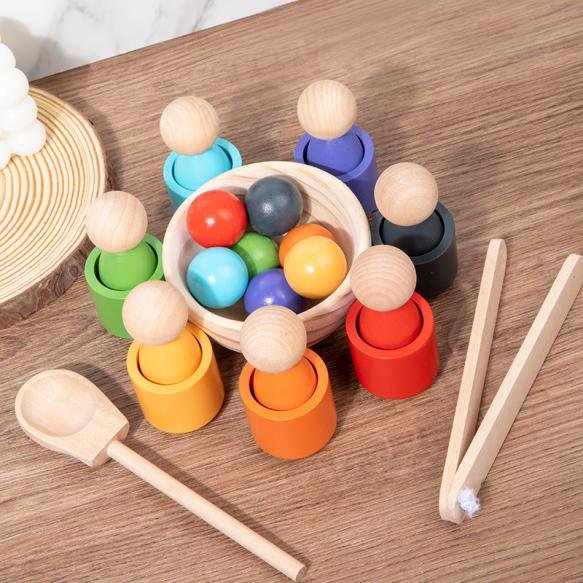 Montessori wooden seven-color ball and cup color classification for early childhood education