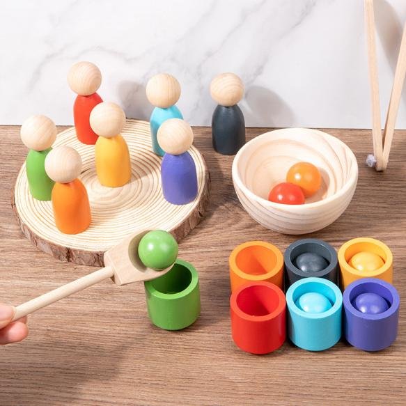 Montessori wooden seven-color ball and cup color classification for early childhood education