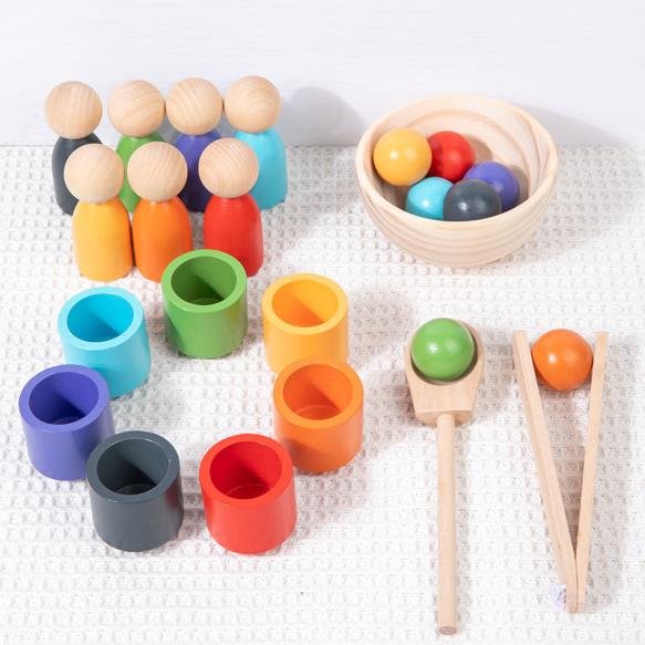 Montessori wooden seven-color ball and cup color classification for early childhood education