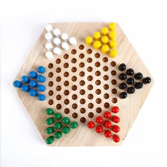 Children's hexagonal checkers, nine-in-a-row game, adult puzzle wooden checkers toy
