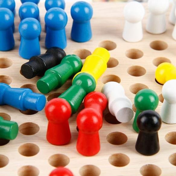 Children's hexagonal checkers, nine-in-a-row game, adult puzzle wooden checkers toy