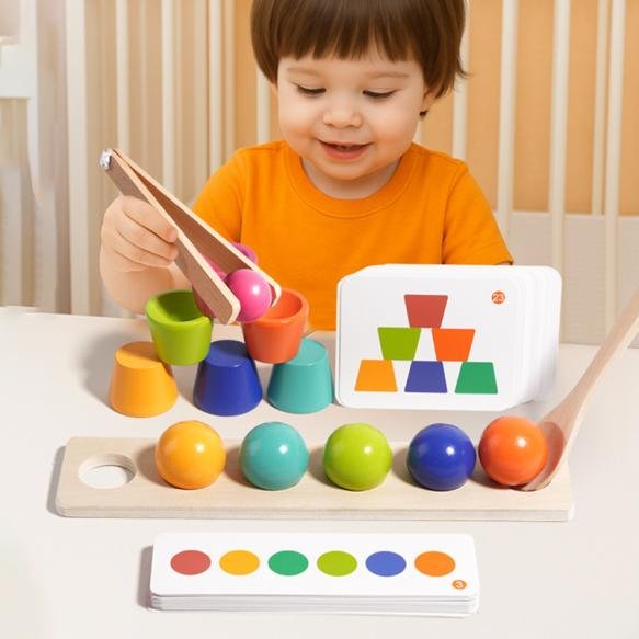 Montessori color ball stackable cup building block toy