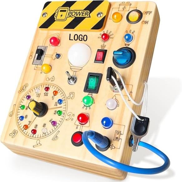 Montessori Wooden Children's Busy Board Toy with Shape Sorting Machine and LED Lights