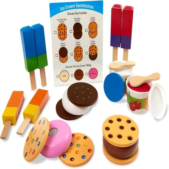 Melissa & Doug Wooden Frozen Treats Ice Cream Play Set (24 pcs) - Play Food and Accessories Food Toys for Toddlers and Kids 3+