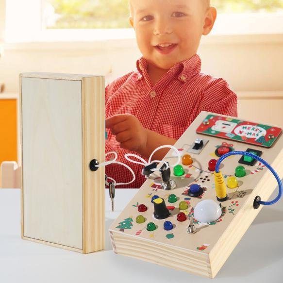 Children's wooden busy board, switch light circuit board, kindergarten life toy